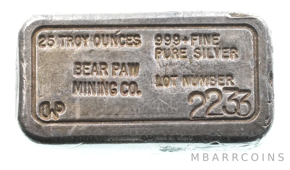 25 Troy Oz Silver Bar Bear Paw Mining Co Vintage Poured *1690