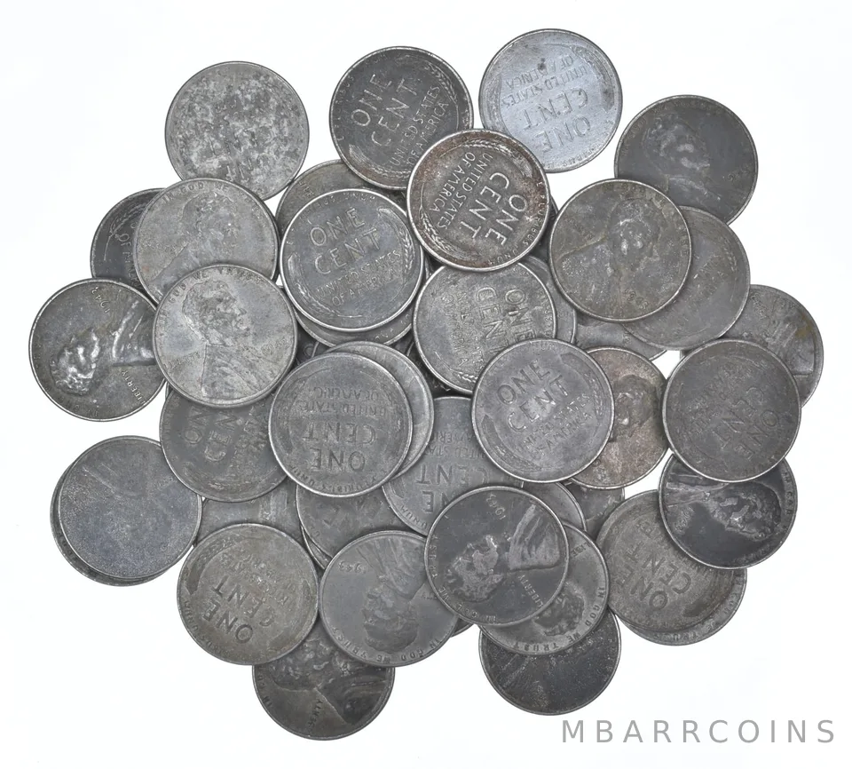 (50) 1943 (P) Lincoln Cent Roll WWII Steel 'Silver Penny' Philadelphia