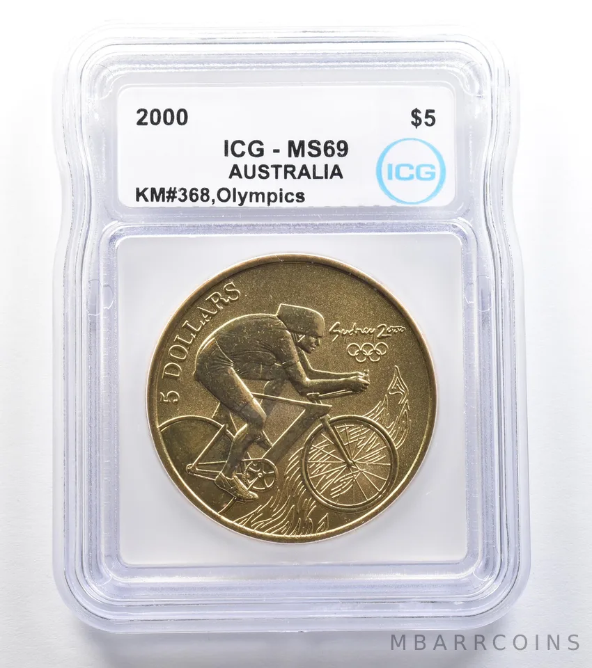 2000 Australia 5 Dollar Sydney Olympics Cycling KM#368 MS69 ICG a7907