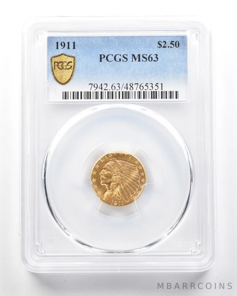 1911 $2.50 Indian Head Gold Quarter Eagle MS63 PCGS a1810