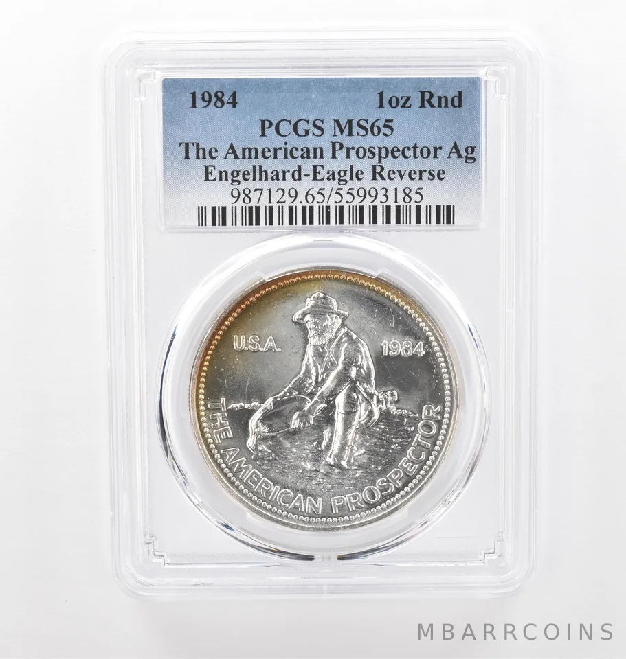 1984 Engelhard Prospector 1 Oz Silver Eagle Reverse MS65 PCGS Nice Tone a2181