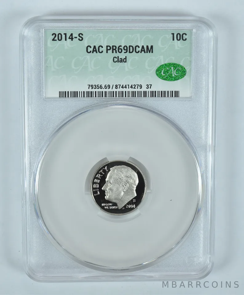 2014-S Roosevelt Dime CLAD PR69 DCAM CAC CACg