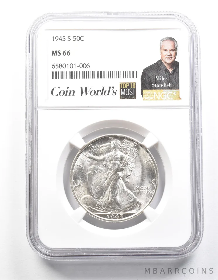 1945-S Walking Liberty Half Dollar Miles Standish MS66 NGC a1450