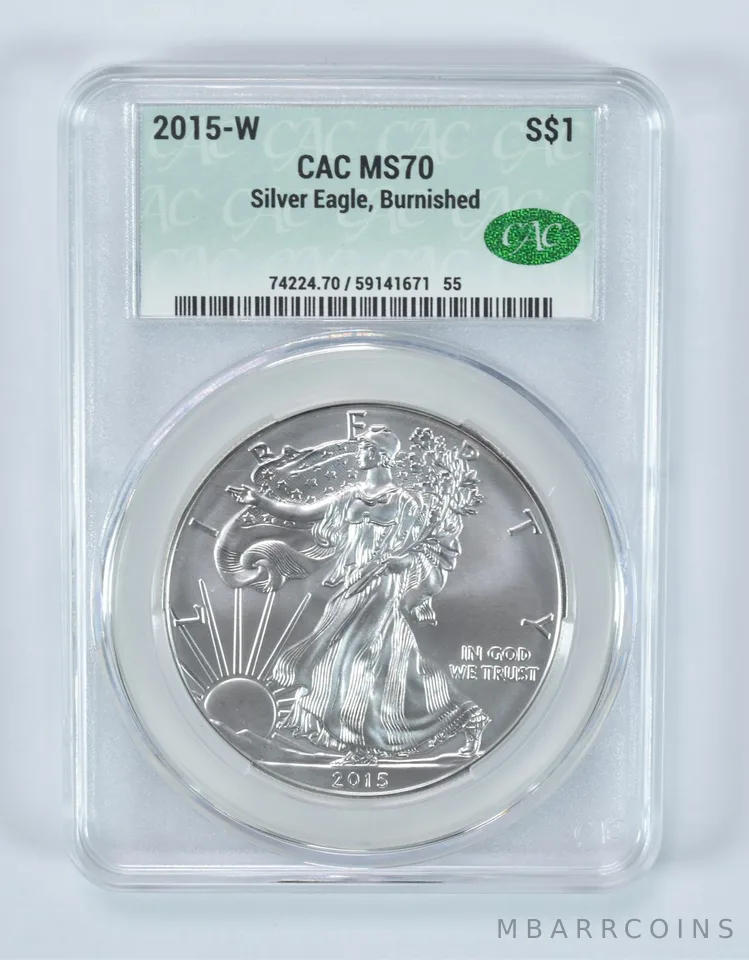 2015-W Burnished Silver Eagle MS70 CAC CACg