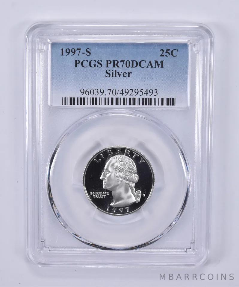 1997-S Washington Quarter Silver PR70 DCAM PCGS Blue Label