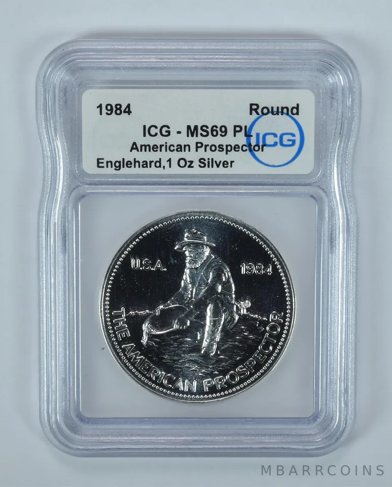 1984 Engelhard Prospector 1 Oz Silver Round MS69 PL ICG