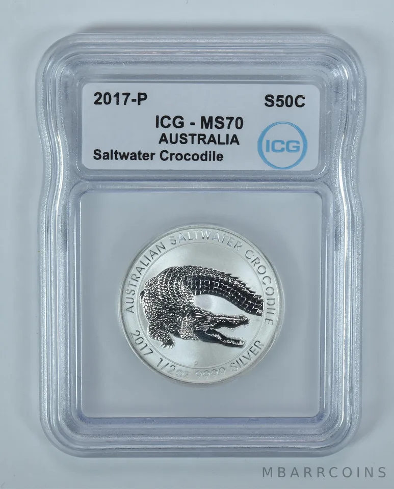 2017 P Australia 50 Cents Saltwater Crocodile 1/2 Oz 0.5 Oz Silver MS70 ICG