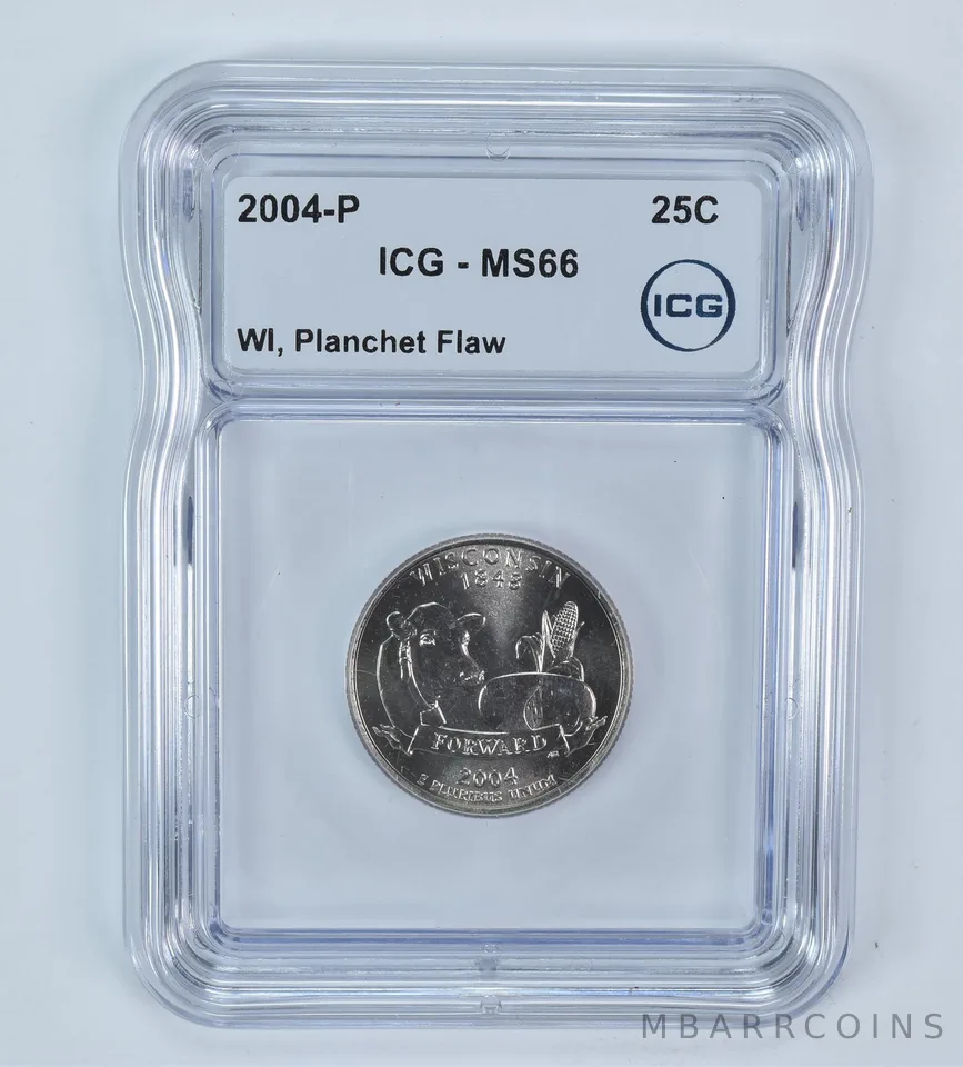 2004-P State Quarter Wisconsin Mint Error Planchet Flaw MS66 ICG