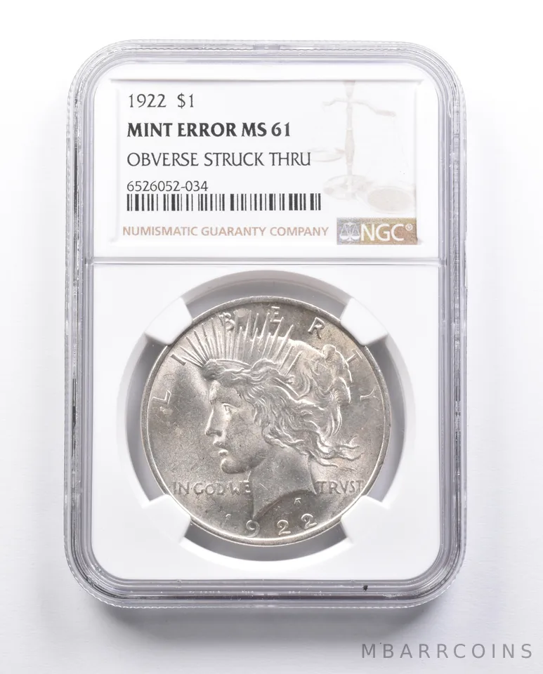 MS61 1922 Peace Silver Dollar Error OBV Struck Thru NGC *6657