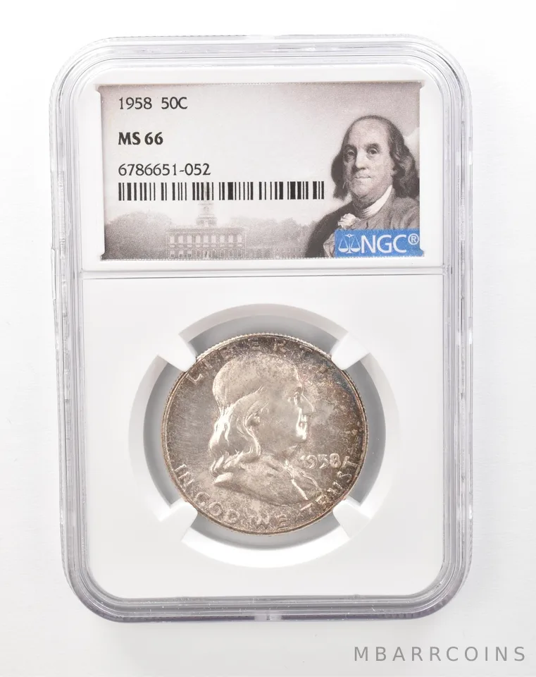 1958 Franklin Half Dollar MS66 NGC Beautiful Tone a2244