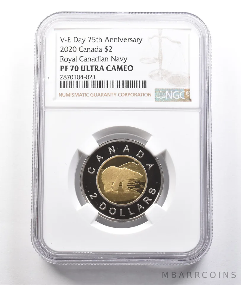 2020 Canada 2 Dollars Royal Canadian Navy VE Day 75th Anniversary PF70 NGC *3783