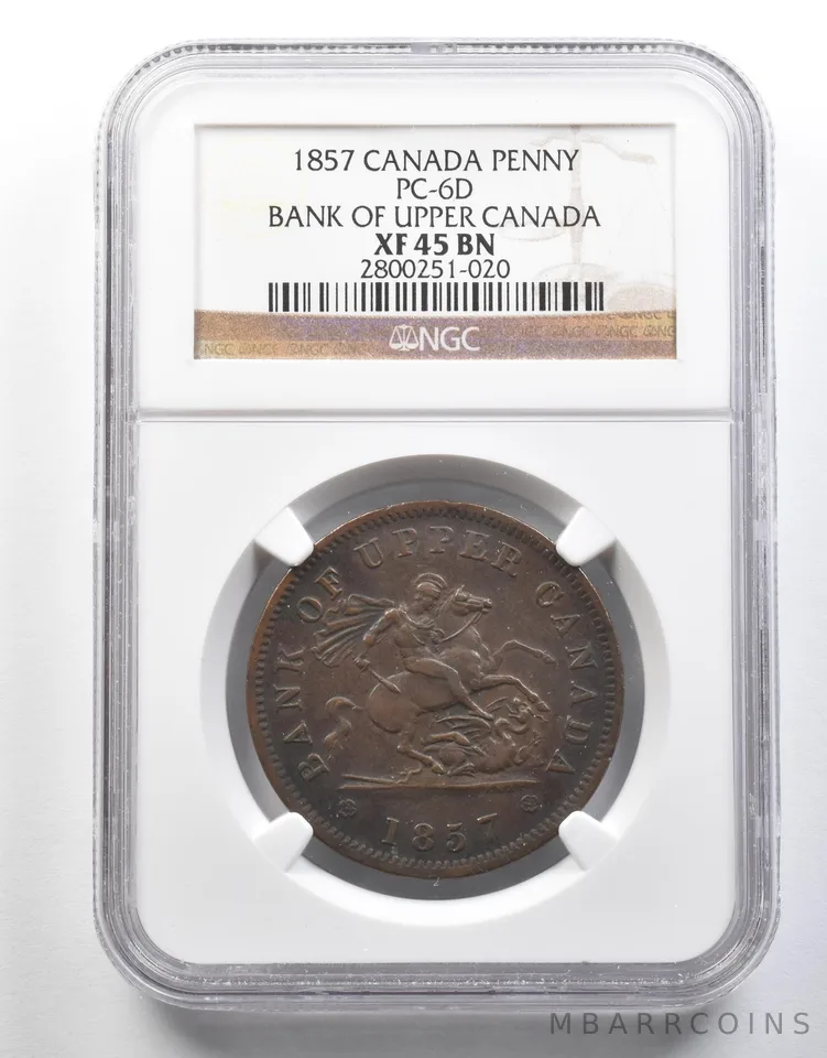 1857 Canada Penny PC-6D Bank Of Upper Canada XF45 BN NGC *4024