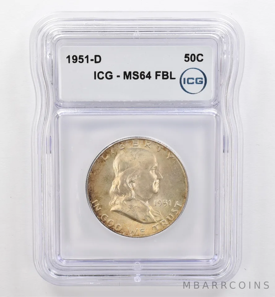 1951-D Franklin Half Dollar MS64 FBL ICG Beautiful Tone *9466