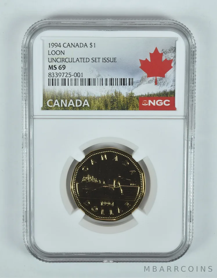 1994 Canada 1 Dollar Loon Unc Set Issue MS69 NGC Canada Label