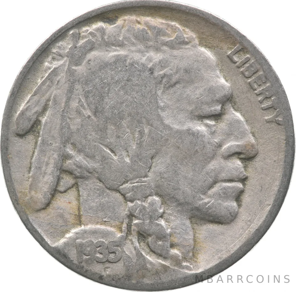 1935 Indian Head Buffalo Nickel Double Die Reverse a9407