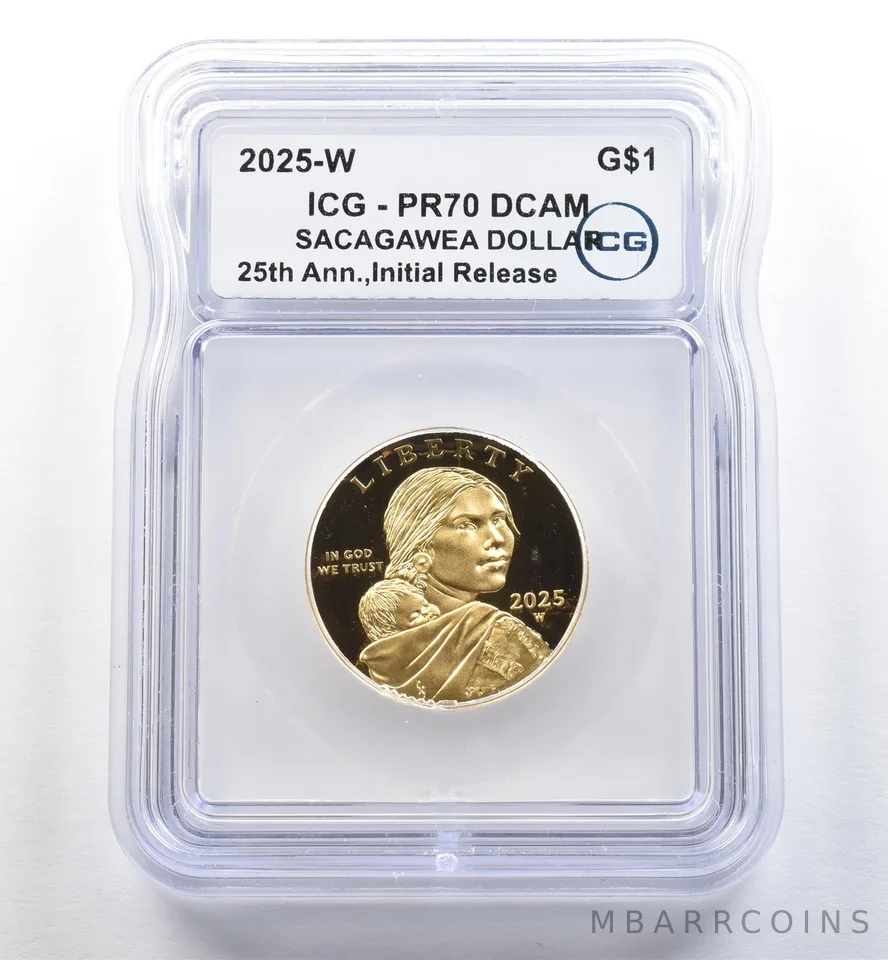 2025-W $1 GOLD Sacagawea Dollar 25th Anniversary Initial Release PR70 DCAM ICG