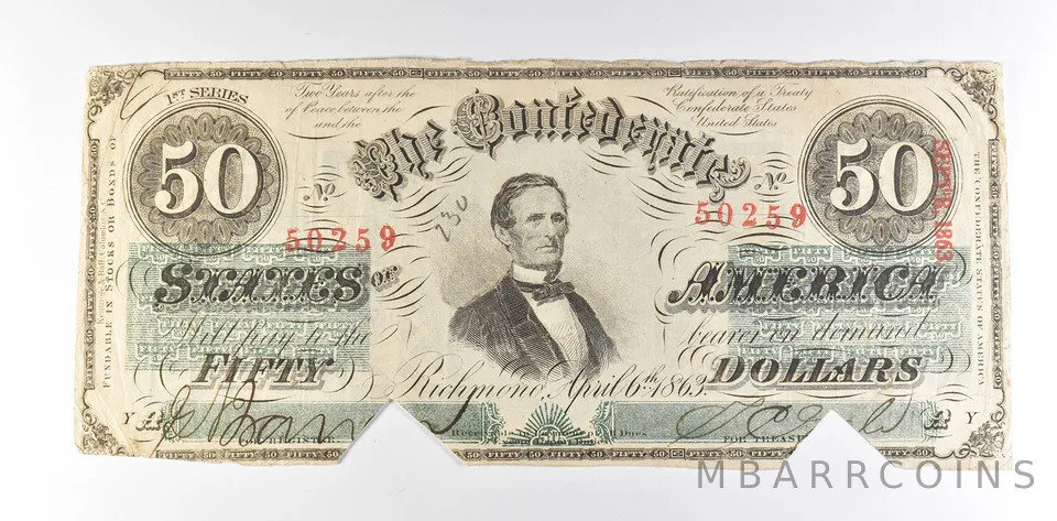 1863 $50 Confederate States Of America T-57 Large Note *8503