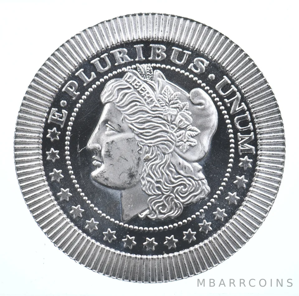 VINTAGE Art Bar/Round Morgan $1 Pattern Silver Round .999 Silver 1 T Oz *823