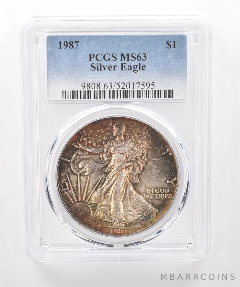 1987 American Silver Eagle MS63 PCGS Beautiful Tone *1965
