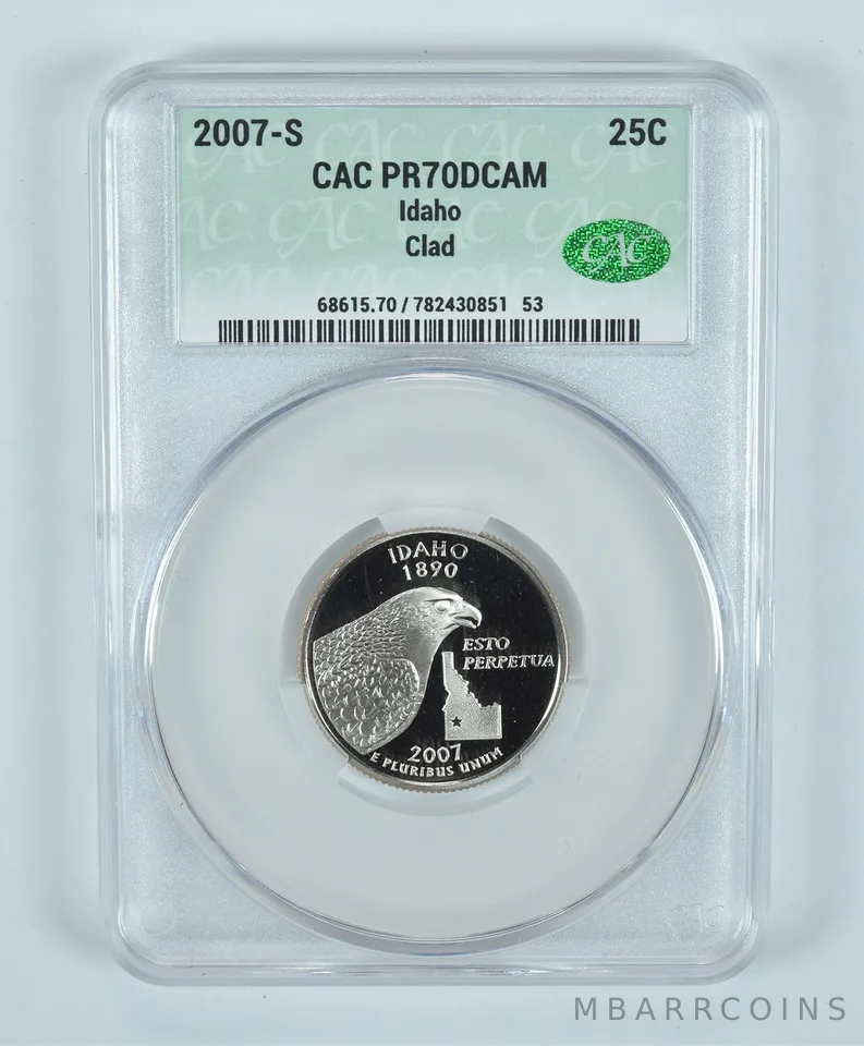 2007-S Washington State Quarter Idaho CLAD PR70 DCAM CAC CACg