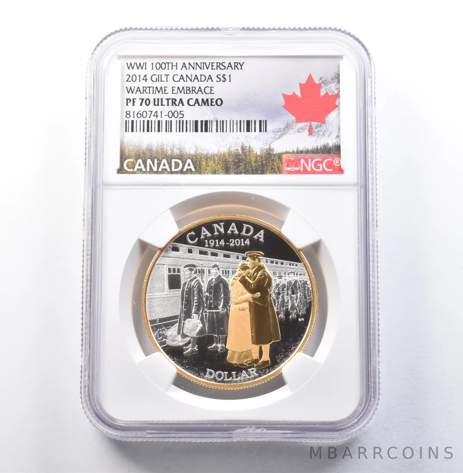 2014 Canada Silver $1 Gilt WWI 100th Anniv. Wartime Embrace PF70 UCAM NGC *5837