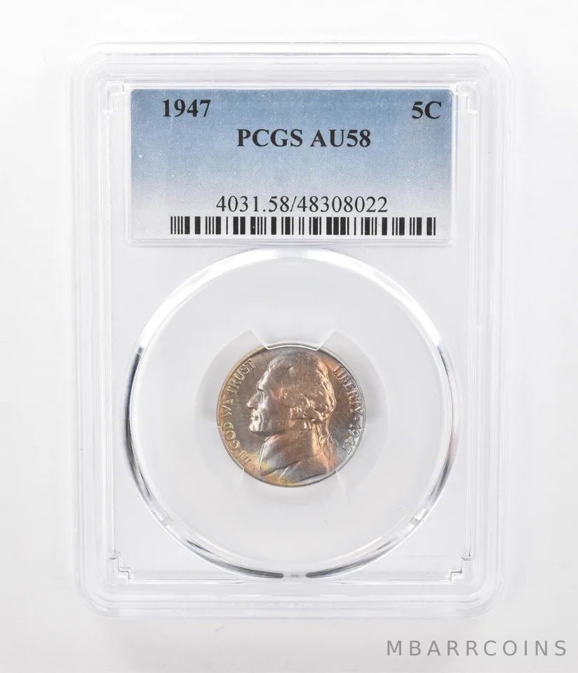 1947 Jefferson Nickel AU58 PCGS Beautiful Tone *2413