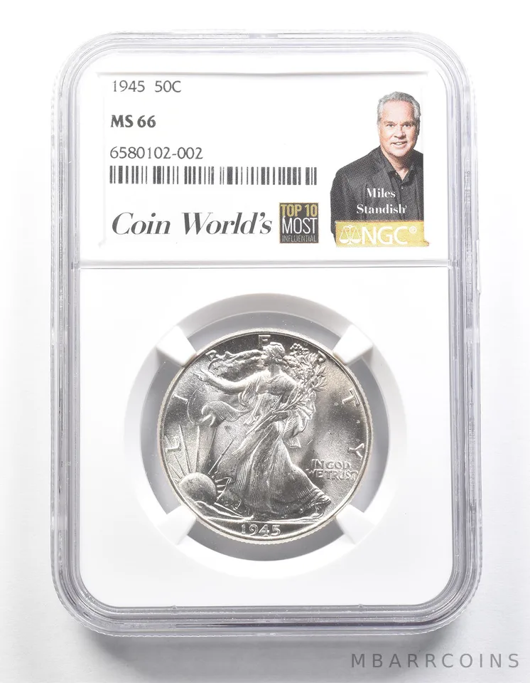 1945 Walking Liberty Half Dollar Miles Standish MS66 NGC *1436