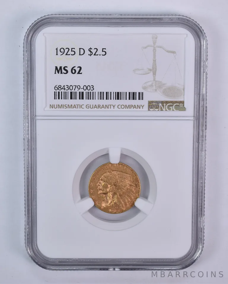 1925-D $2.50 Indian Head Gold Quarter Eagle MS62 NGC