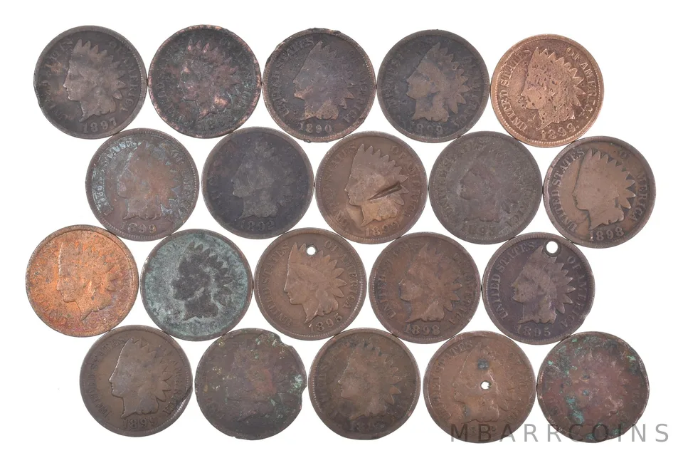 Lot 20 1800's 1890-1899 Indian Head Penny Cents US Coin Collection 2/5 Roll *532