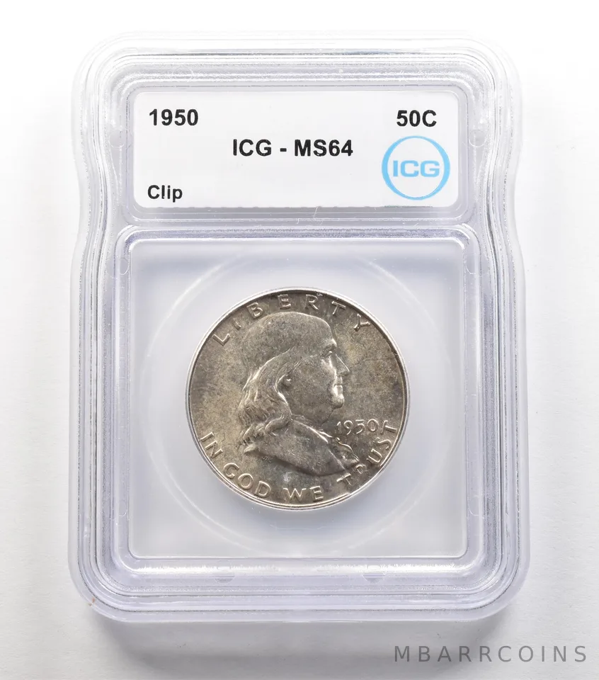 1950 Franklin Half Dollar Clip MS64 ICG *6713