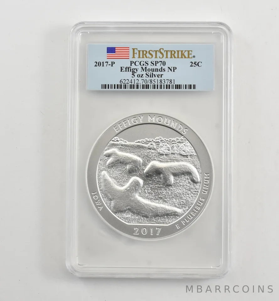 2017-P 5 Oz Silver Quarter ATB Effigy Mounds SP70 PCGS *1726