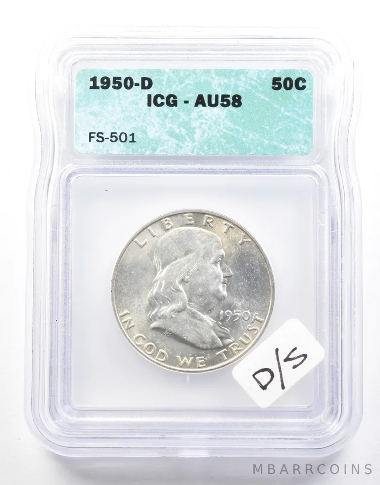1950-D Franklin Half Dollar FS-501 AU58 ICG *2109