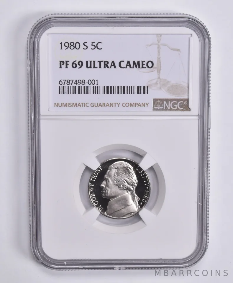 1980-S Jefferson Nickel PF69 UCam NGC Brown Lbl