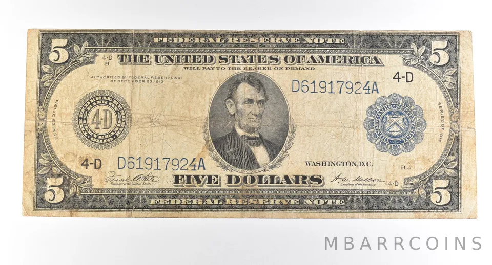 1914 $5 Cleveland OH FRN Large Note Blue Seal *2747