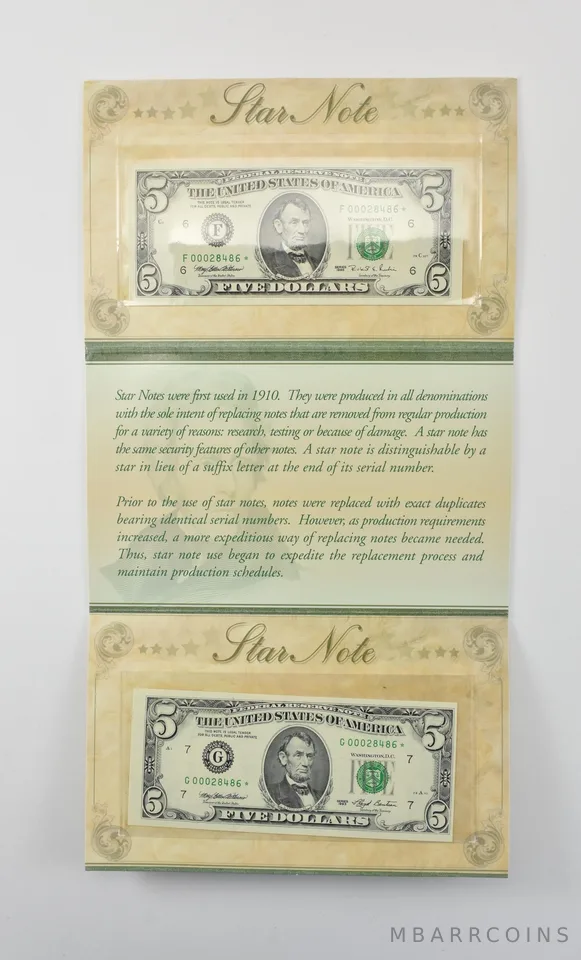 Lot (2) 1993/1995 $5 Chicago IL/Atlanta GA FRN Star Note Green Seal a0380
