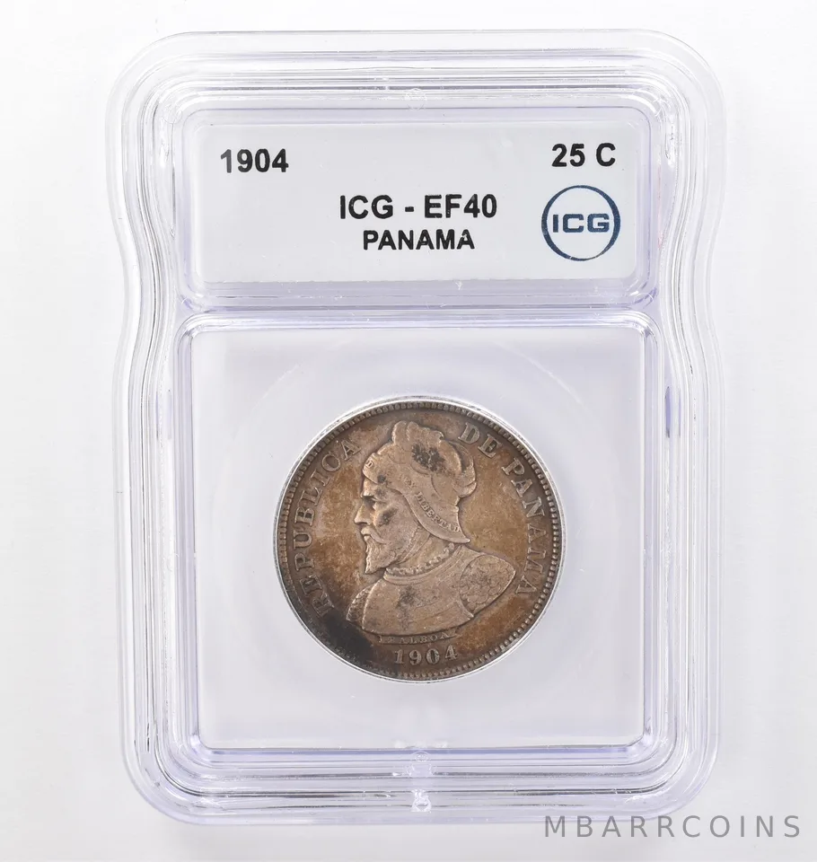 1904 Panama 25 Centesimos EF40 ICG Beautiful Tone *0114