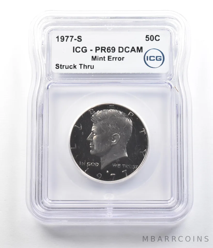 1977-S Kennedy Half Dollar Mint Error Struck Thru PR69 DCAM ICG *7378