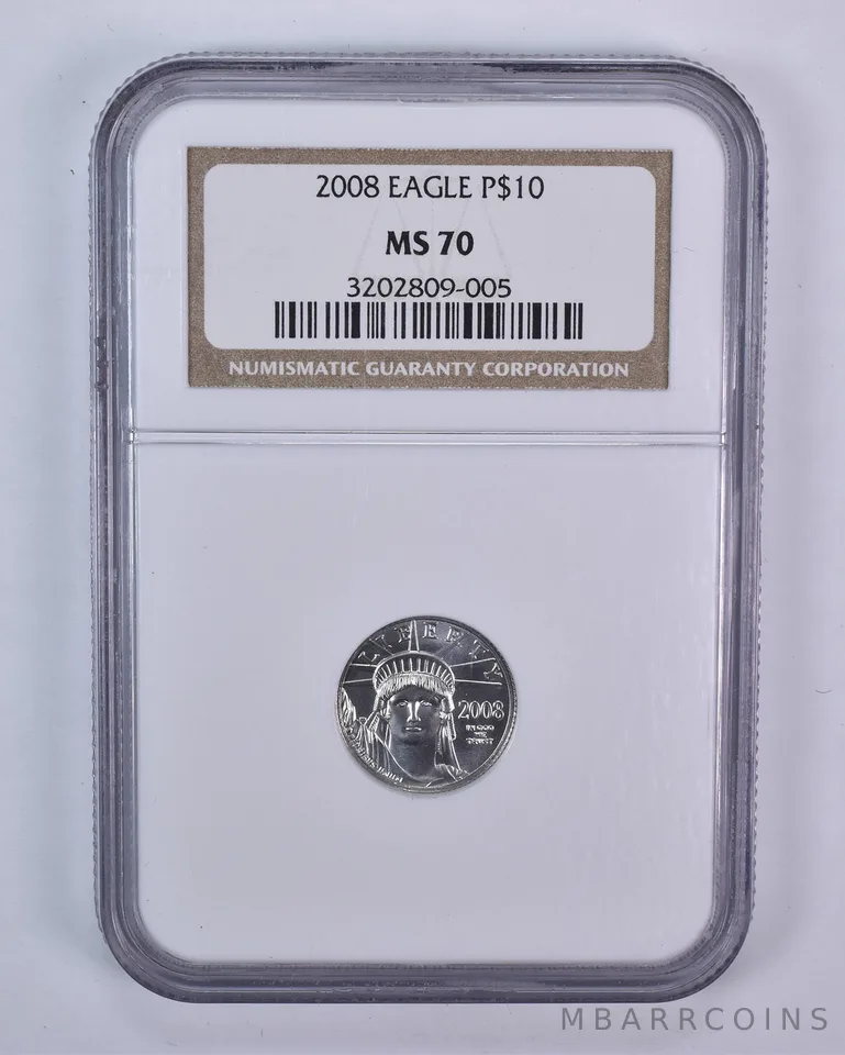 2008 $10 American Platinum Eagle 1/10 Oz Platinum MS70 NGC