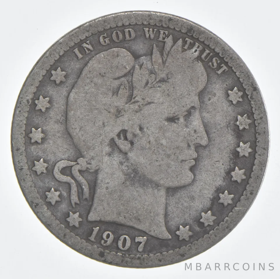 1907 (P) Barber Quarter 90% Silver VG Condition
