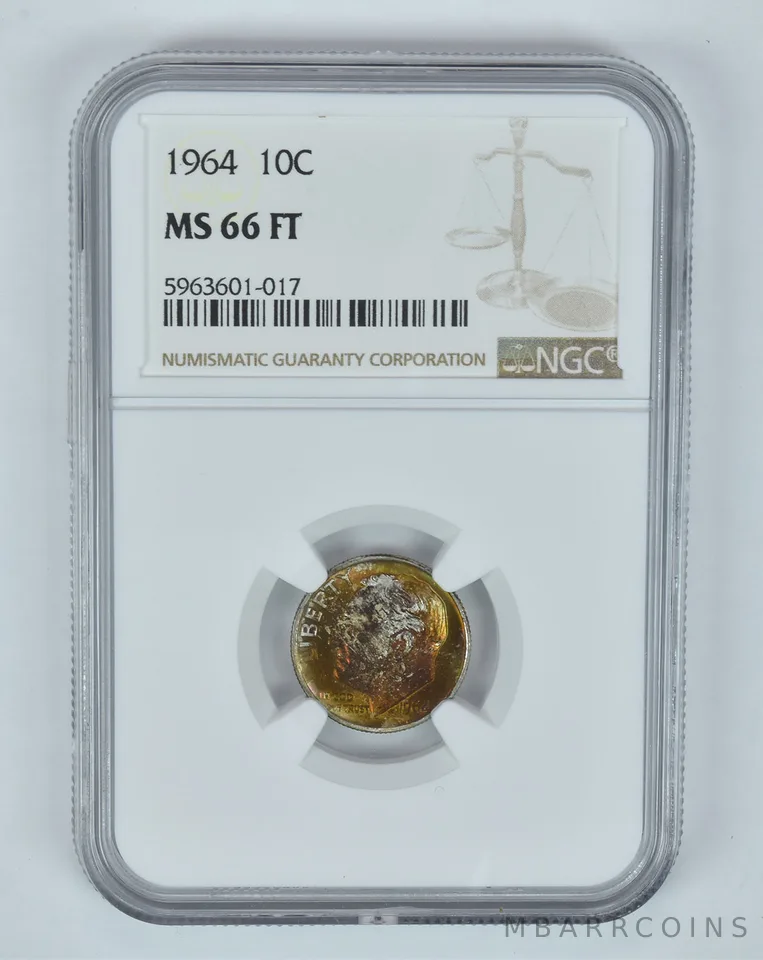 MS66 FT 1964 Roosevelt Dime - Graded NGC Great Tone a8013