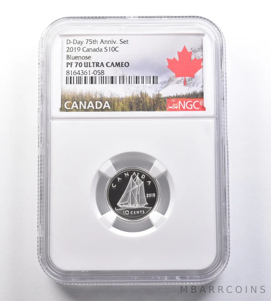2019 Canada 10 Cents Silver D-Day 75th Anniversary Set Bluenose PF70 NGC *7068