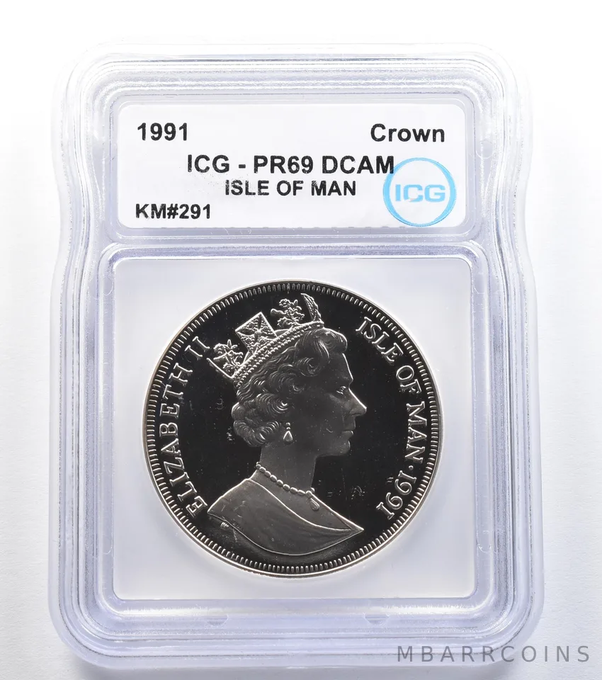 1991 Isle Of Man Crown Silver KM#291 PR69 DCAM ICG a7976