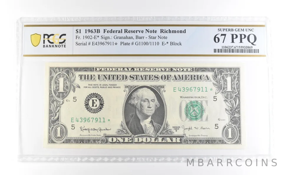 1963 B $1 Richmond VA FRN Star Note Fr#1902-E* Superb Gem Unc 67 PPQ PCGS *3982