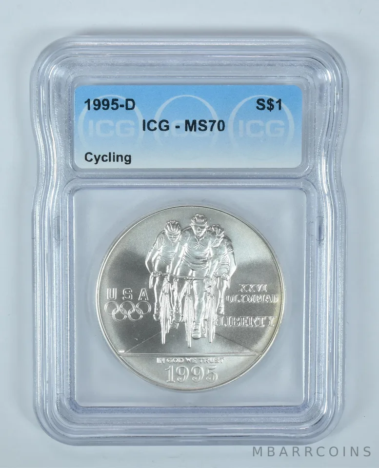 1995-D Olympic Cycling Commemorative Silver Dollar MS70 ICG