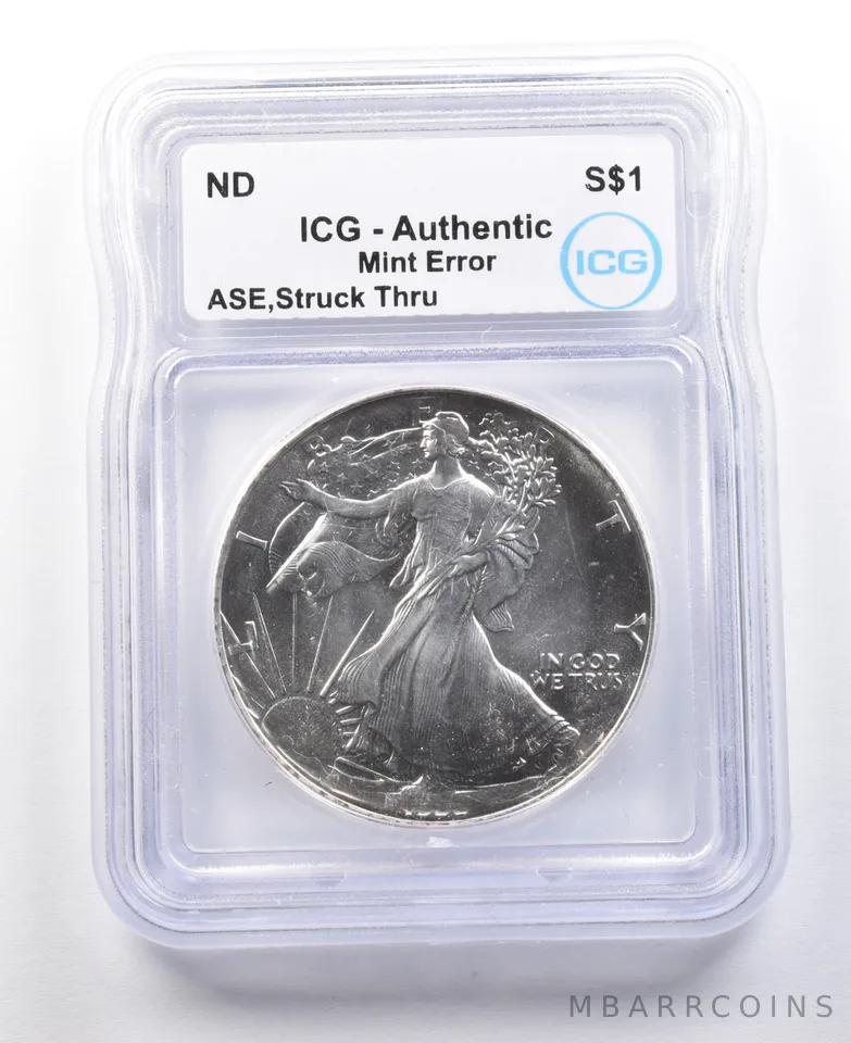 ND American Silver Eagle Mint Error Struck Thru Authentic ICG *2887