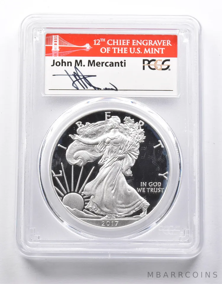 PR70DCAM 2017-S American Silver Eagle Mercanti Signed FDOI PCGS a8706