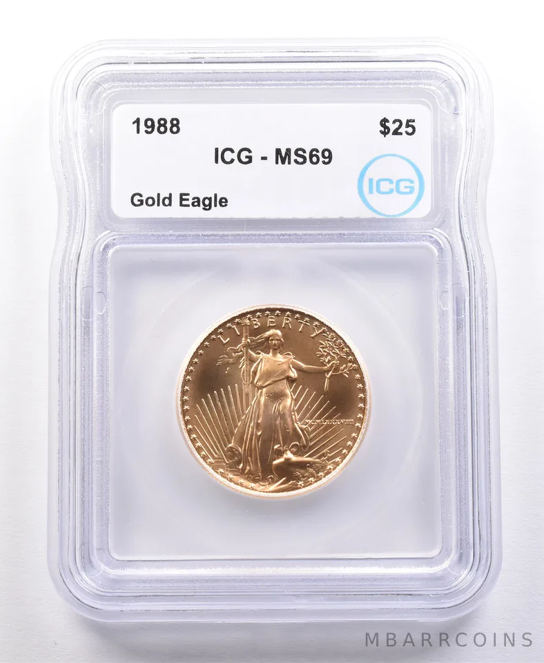 1988 $25 American Gold Eagle 1/2 Oz 0.5 Oz Gold MS69 ICG *2081