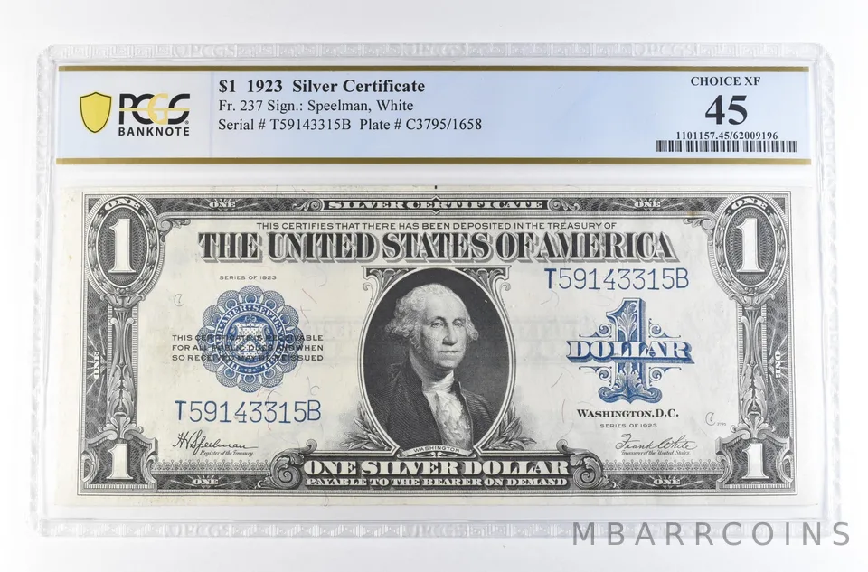1923 $1 Silver Certificate Large Note Fr#237 Choice XF 45 PPQ PCGS *2340