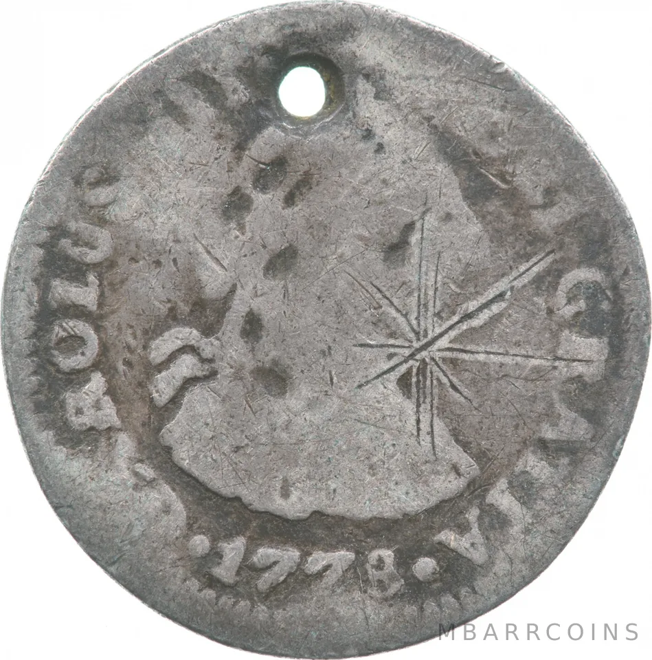 1778 Mo Mexico 1/2 Real Shipwreck Coin Holed 1.3g *9587