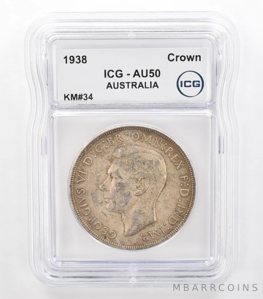 1938 Australia Crown KM#34 AU50 ICG Beautiful Tone *5739